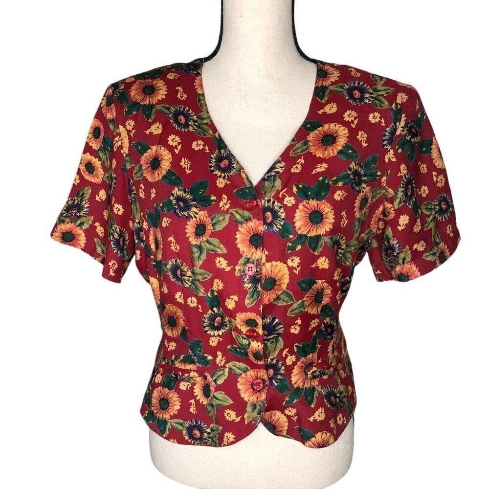 Vintage Monsoon Red Floral Tomato girl, Cottagecore Top/Jacket Size 10